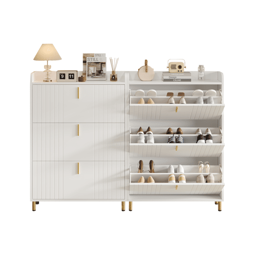 Sapateira estreita 80x23,5x123,5 cm - 2 armários com 3 portas, 6 compartimentos, ajustável, com sistema antivolteio - Branco Sapateira estreita 80x23,5x123,5 cm - 2 armários com 3 portas, 6 compartimentos, ajustável, com sistema antivolteio - Branco