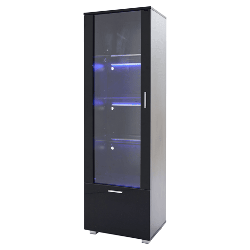 Vitrine preta de alto brilho - Vitrine com portas de vidro, iluminação LED, 3 prateleiras, para colecionáveis e perfumes - Preto Vitrine preta de alto brilho - Vitrine com portas de vidro, iluminação LED, 3 prateleiras, para colecionáveis e perfumes - Preto