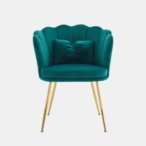 Poltrona moderna de veludo - confortável, acolchoada, com encosto em forma de pétalas e pernas metálicas douradas - Verde