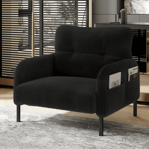 Poltrona de 1 lugar - Profundidade de assento confortável, braços com bolsos laterais, estrutura sólida - Preto