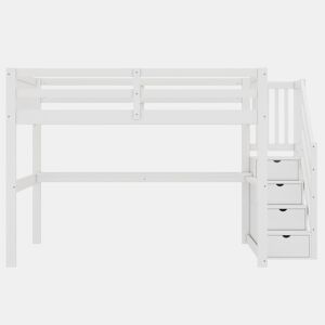 Cama alta 140x200 - Cama infantil com gavetas de arrumação e secretária por baixo - Branca