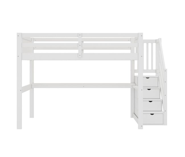 Cama alta 140x200 - cama infantil con cajones de almacenamiento y escritorio debajo - blanco