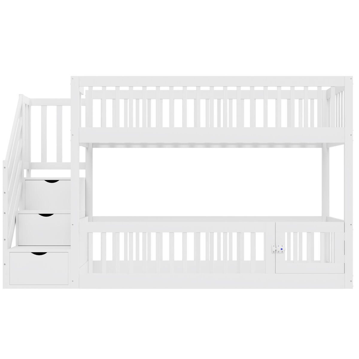 Cama litera 90x200 - con escalera de seguridad y cajones, cama individual con almacenamiento - blanco
