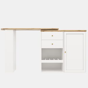 Mesa de bar giratória 105x39x102 cm - com 2 gavetas e armário com porta deslizante, 3 nÃveis de armazenamento aberto - branca