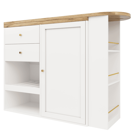 Mesa de bar giratória 105x39x102 cm - com 2 gavetas e armário com porta deslizante, 3 níveis de armazenamento aberto - branca