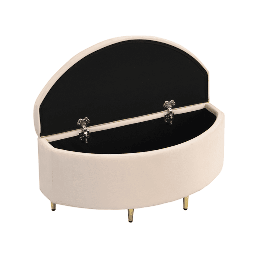 Banco estofado 90x40x42 cm - com arrumação, caixa de veludo, pernas de metal - Bege
