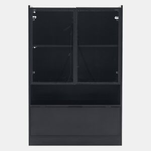Vitrine LED moderna 120 cm - Com iluminação LED de 16 cores, vitrine de vidro com portas de vidro e porta basculante - Preto