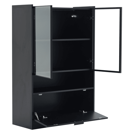 Vitrine LED moderna 120 cm - Com iluminação LED de 16 cores, vitrine de vidro com portas de vidro e porta basculante - Preto