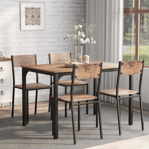Conjunto de sala de jantar com 4 cadeiras - Mesa para varanda, sala de jantar e sala de estar - Vintage castanho