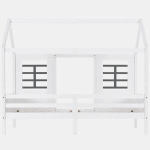 Cama individual 200x90cm - Casa com 2 gavetas, 2 janelas, estrutura em pinho e MDF - Branco