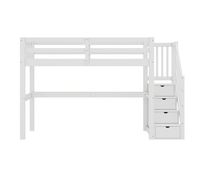 Cama alta 90x200 cm - cama infantil con cajones de almacenamiento y escritorio bajo la cama - blanco