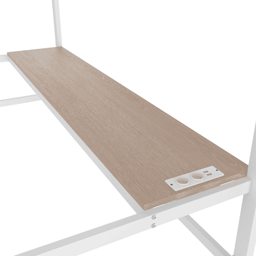 Cama alta 90*200 cm - Com grade, escada, mesa com USB e tomada, faixa de luz com controle por app, com LED, em conformidade com a norma EN747 - Branca