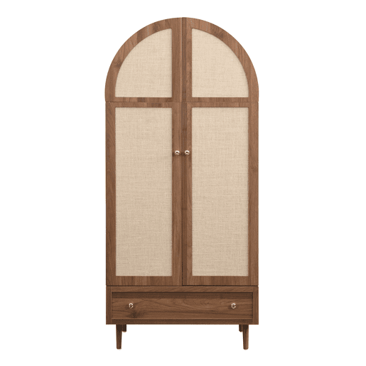 Armário elegante com portas de tecido e gaveta - Aparador - Madeira, pés de madeira estáveis, armazenamento prático para roupas e acessórios