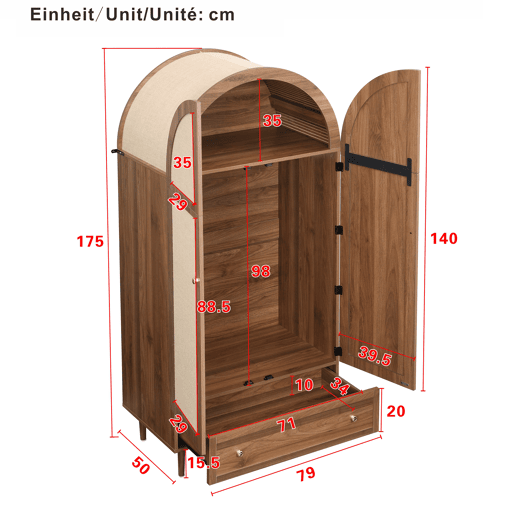 Armário elegante com portas de tecido e gaveta - Aparador - Madeira, pés de madeira estáveis, armazenamento prático para roupas e acessórios