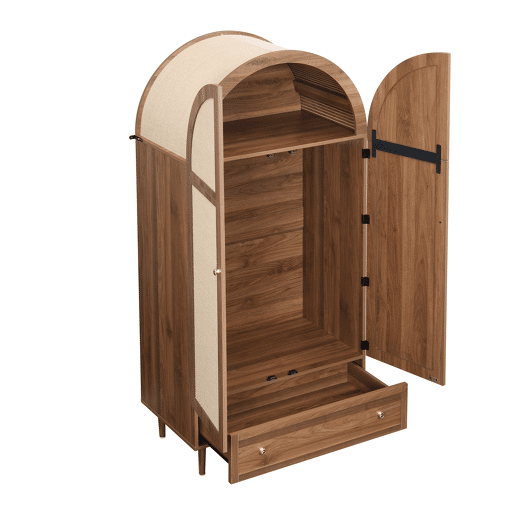 Armário elegante com portas de tecido e gaveta - Aparador - Madeira, pés de madeira estáveis, armazenamento prático para roupas e acessórios