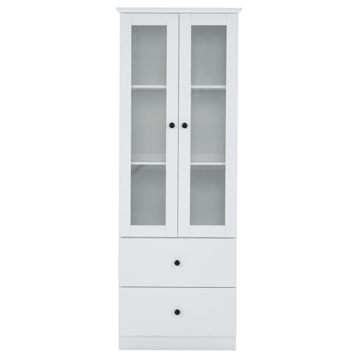 Vitrine LED moderna 165 cm - com USB, comando remoto 16 cores, 2 gavetas, prateleiras ajustáveis, portas basculantes - branco mate