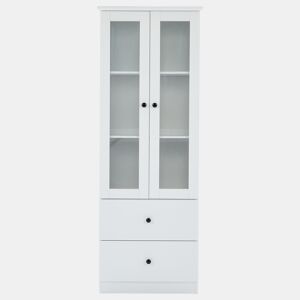 Vitrine LED moderna 165 cm - com USB, comando remoto 16 cores, 2 gavetas, prateleiras ajustáveis, portas basculantes - branco mate
