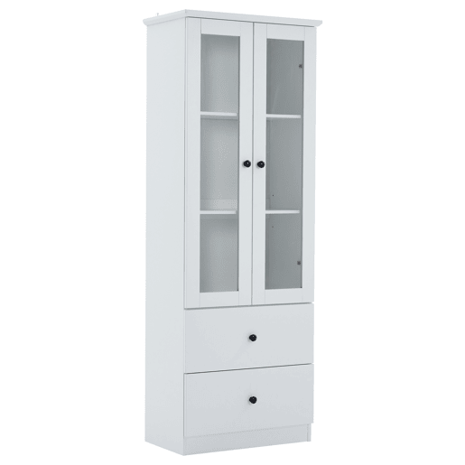 Vitrine LED moderna 165 cm - com USB, comando remoto 16 cores, 2 gavetas, prateleiras ajustáveis, portas basculantes - branco mate