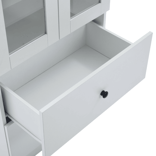 Vitrine LED moderna 165 cm - com USB, comando remoto 16 cores, 2 gavetas, prateleiras ajustáveis, portas basculantes - branco mate