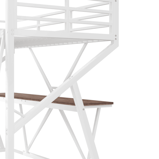 Cama alta 90x200cm - Estrutura em ferro, LED, corrimão, escada, secretária - Branco