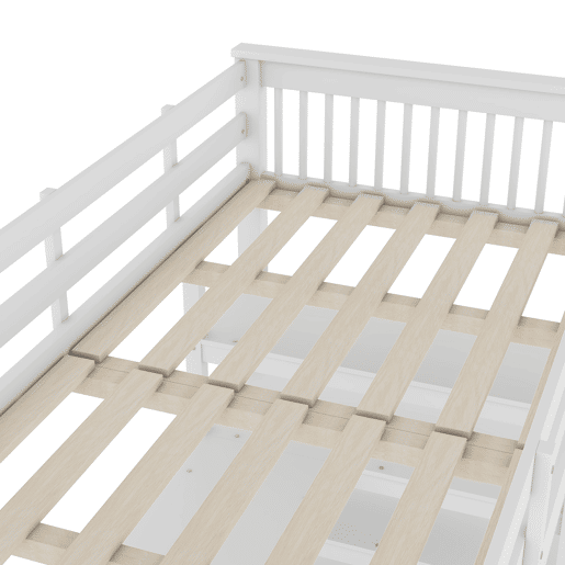 Cama alta 90x200 - Cama infantil com compartimentos de arrumação e secretária por baixo - Branco