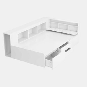 Cama individual infantil 90x200 - multifuncional com gavetas, estante e armário de arrumação - branco