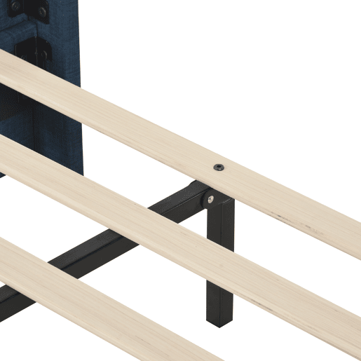 Cama Polsterbett 90x200cm - Cabeceira acolchoada, com estrado, firmeza média - Azul linho