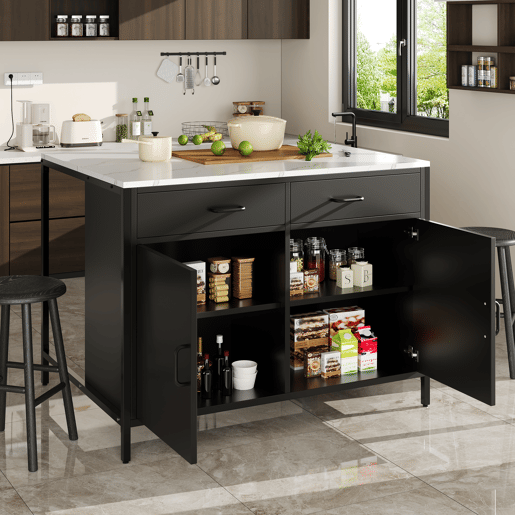 Mesa de bar 105x39x102 cm - Estilo moderno e simples, com superfície em mármore, pés ajustáveis - Preto