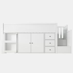 Cama alta infantil + 90*200 - multifuncional, secretária extensível, prateleira lateral, armário, gaveta, escada com armário - Branco