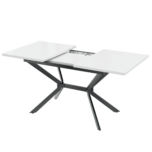 Mesa de jantar extensível 120160*80 cm - pernas em metal preto - branco