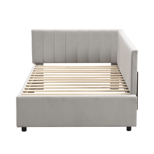 Sofá-cama 90x200 - Multifuncional com estrado, tecido de veludo suave para a pele - Cinza
