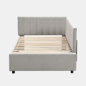 Sofá-cama 90x200 - Multifuncional com estrado, tecido de veludo suave para a pele - Cinza
