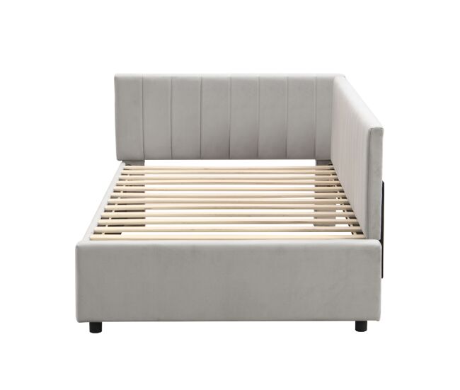 Sofá cama 90x200 - multifuncional con somier, tela de terciopelo amigable con la piel - gris