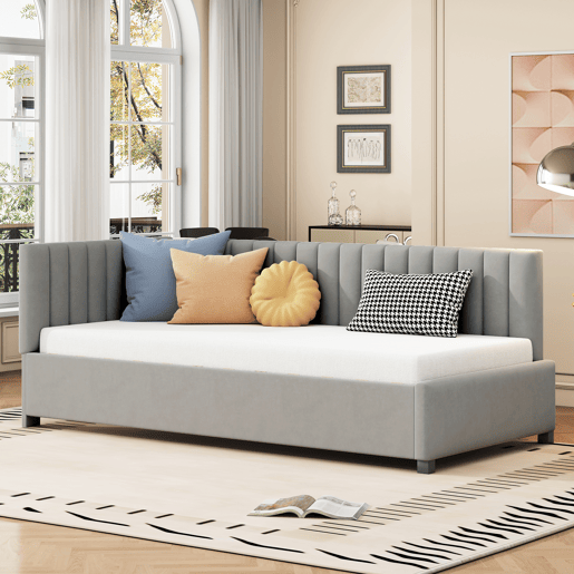 Sofá-cama 90x200 - Multifuncional com estrado, tecido de veludo suave para a pele - Cinza