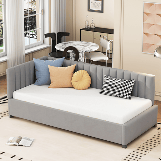 Sofá-cama 90x200 - Multifuncional com estrado, tecido de veludo suave para a pele - Cinza