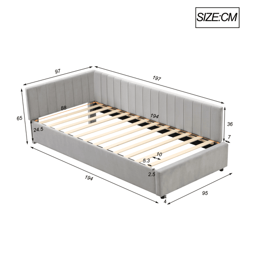 Sofá-cama 90x200 - Multifuncional com estrado, tecido de veludo suave para a pele - Cinza