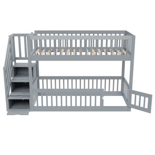 Beliches 90x200 - com escada de segurança e gavetas, cama individual com arrumação - cinzento
