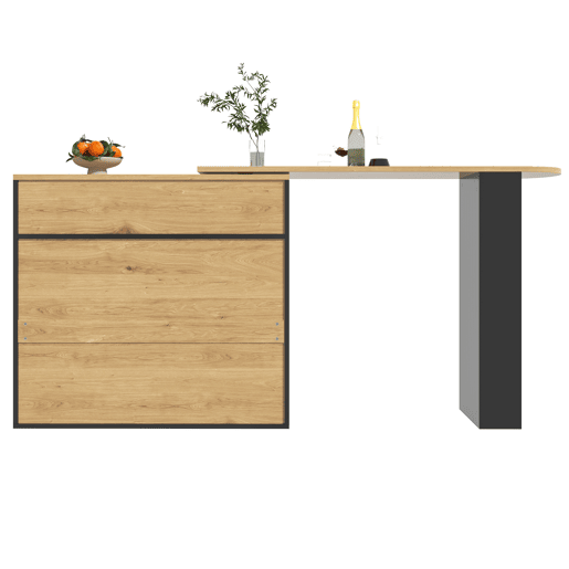 Mesa de bar extensível 138-204 cm - giratória em 360°, mesa alta, mesa de cozinhabistrô com prateleiras e vidro - Preto