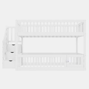 Cama beliche 140x200 - cama individual de madeira com escada de segurança e gavetas de arrumação - branco