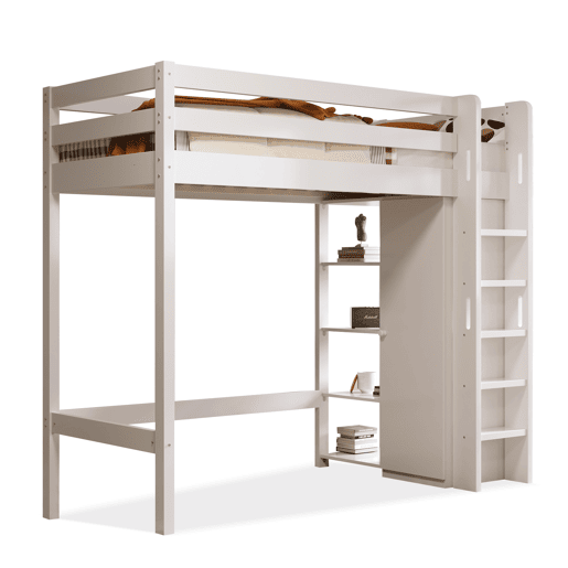 Cama infantil 90x200 cm - Cama individual com armário e 6 prateleiras, fácil de montar, material de alta qualidade - Branco