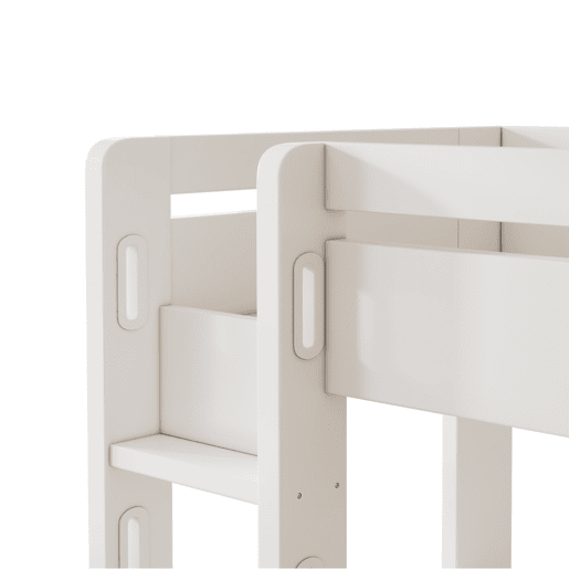 Cama alta 90x200 cm - Com secretária em L, prateleiras, gavetas e área de carregamento USBType-C - Branco