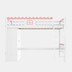 Cama alta 90x200cm - Com LED, com armário, com gaveta, certificado EN747 - Branco