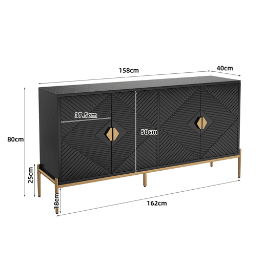 Aparador de mdf com 4 portas,preto Aparador de mdf com 4 portas,preto