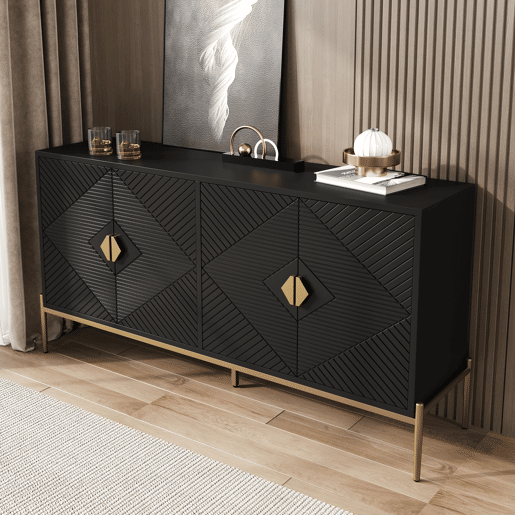 Aparador de mdf com 4 portas,preto Aparador de mdf com 4 portas,preto