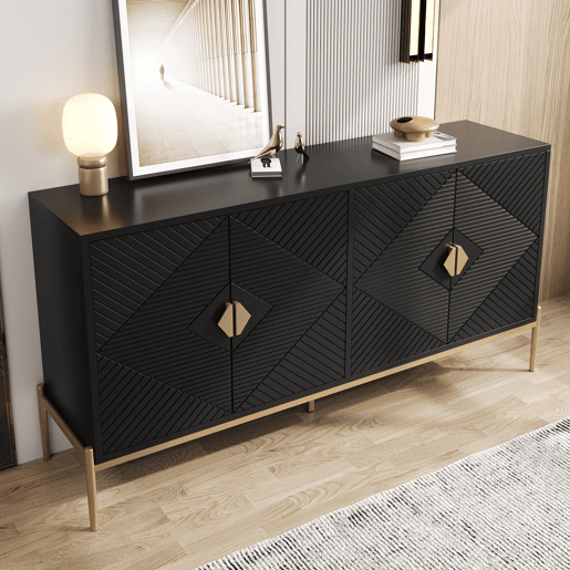 Aparador de mdf com 4 portas,preto Aparador de mdf com 4 portas,preto
