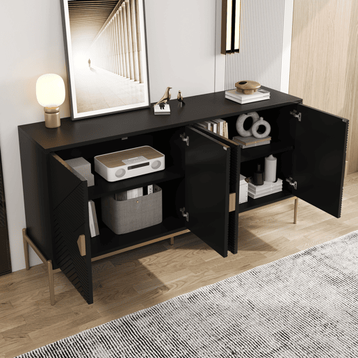 Aparador de mdf com 4 portas,preto Aparador de mdf com 4 portas,preto