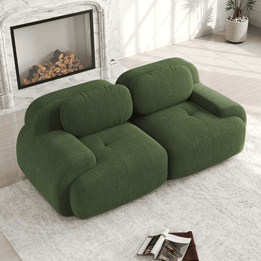 Sofá Loveseat 82'' - Cordão, modular, com braços curvos e base antiderrapante, estofamento altamente elástico - Verde