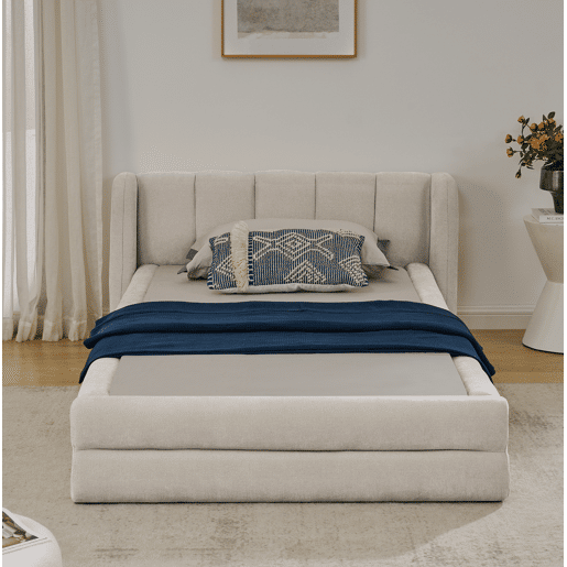 Cama individual 90x200 cm - Tecido chenille macio, encosto confortável, adequada para crianças - Bege