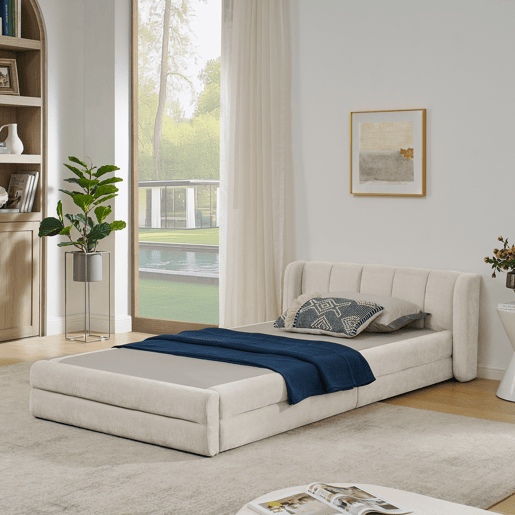 Cama individual 90x200 cm - Tecido chenille macio, encosto confortável, adequada para crianças - Bege