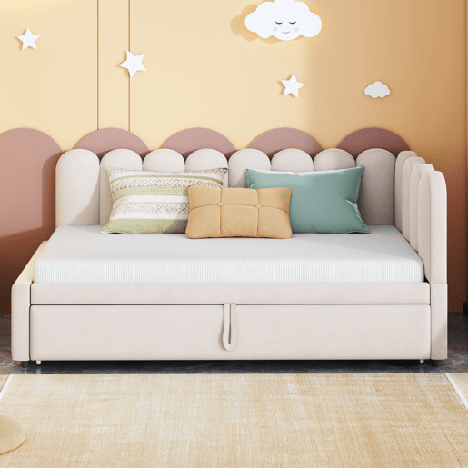 Sofá-cama 90180x200 cm - Multifuncional em L, design compacto, ideal para crianças ou convidados - Bege Sofá-cama 90180x200 cm - Multifuncional em L, design compacto, ideal para crianças ou convidados - Bege